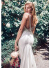 Ivory Satin Hanging Pearls Chic Wedding Dress